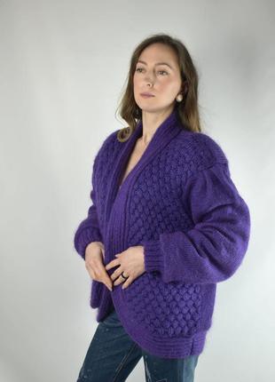 Кардиган кофта фіолетова з вовни жакет пальто