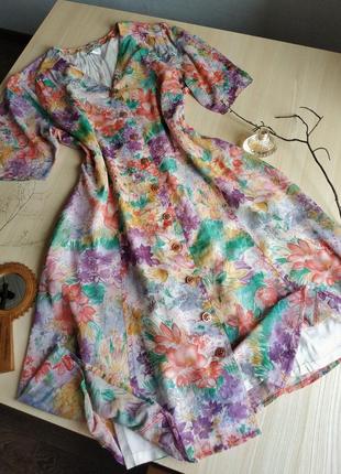 Сукня в квіточку вінтажне кольорове на гудзиках міді l6 фото