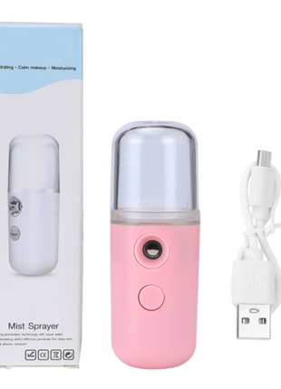 Увлажнитель для воздуха портативный нано спрей для лица nano mist soraver розовый4 фото