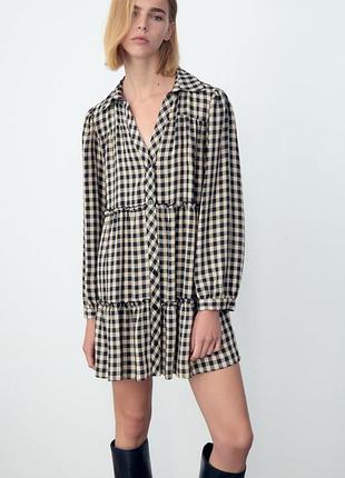 Платье рубашка в клетку короткое zara - xs, s, m