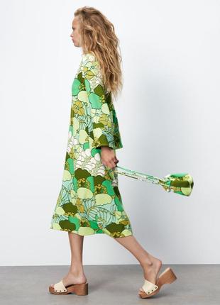 Яркое весеннее платье миди с цветочным принтом  zara - s, m, l3 фото