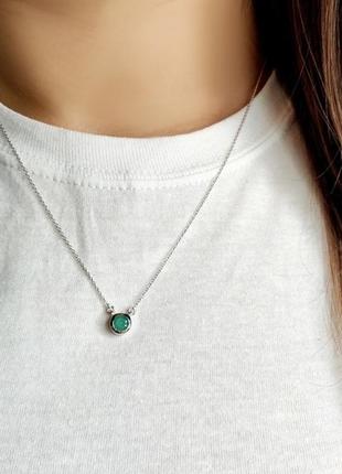 Кольє 925 проби з натуральним смарагдом