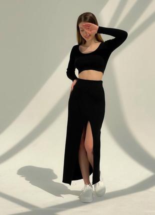 Льон і бавовна в'язаний костюм топ і спідниця