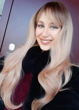 Перука💕персиковий блонд з великими локонами