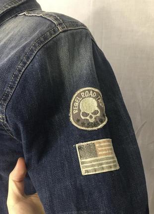 Джинсовка женская джинсовая куртка detroit lindex с черепом синяя флаг американский3 фото