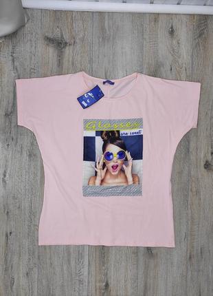 Розовая футболка свободного кроя удлиненная футболка свободного кроя хлопок пудра туречня1 фото