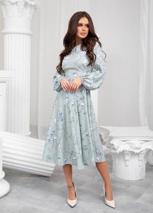 М'ятна класична сукня з рукавами-ліхтариками