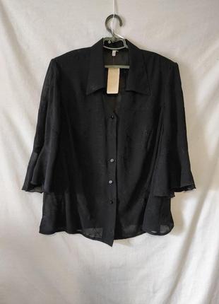 Чорна шифонова блузка сорочка з воланами на рукавах батал