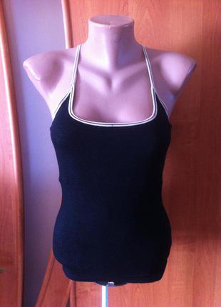 Чорна майка меланж на тонких бретелях