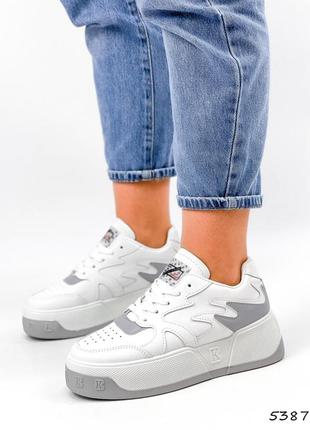 Кросівки жіночі білі + сірий екошкіра