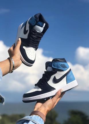 Жіночі високі шкіряні сині кросівки nike air jordan retro🆕 найк джордан