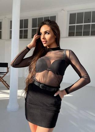 Женский черный гольф прозрачный из сетки