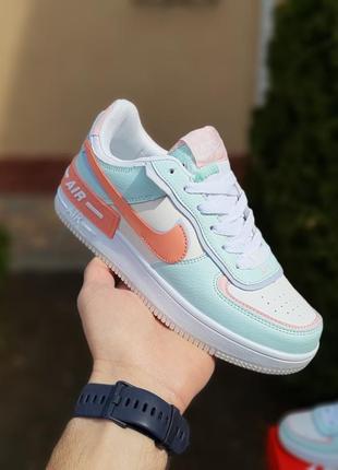 Кроссовки женские nike air force 1 shadow белые бирюза / кросівки жіночі найк аир білі бірюза кроссы2 фото