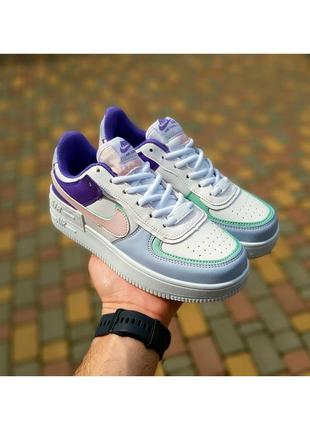 Кроссовки женские nike air force 1 shadow белые сиреневым / кросівки жіночі найк аир білі кроссы1 фото