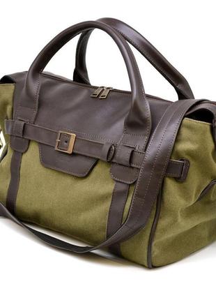 Дорожная комбинированная (кожа+канвас) сумка gh-7079-3md бренда tarwa6 фото