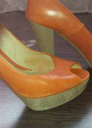 Летние туфли натуральная кожа на деревянном каблуке4 фото
