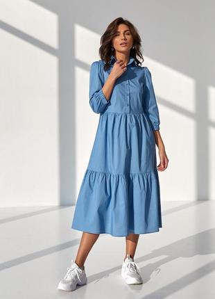 Блакитне жіноча сукня-сорочка з відкладним коміром 42