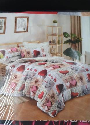 Натуральна євро постіль/постельний комплект сердечка