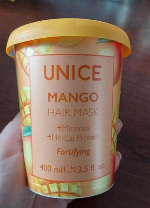 Маска для пошкодженого волосся unice mango, 400 ml1 фото