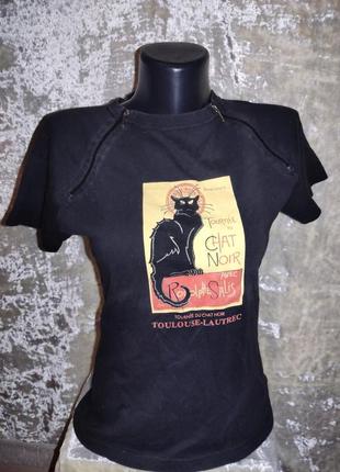 Крутая футболка с молниями tournée du chat noir черный кот кабаре