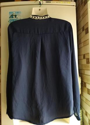 Нарядная темно -синяя блуза с бусинками 44-46 р5 фото