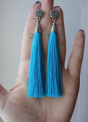 Сережки сережки кисті пензлика з оригінальною швензою яскраво блакитні1 фото