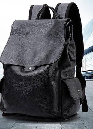 Великий чоловічий міський рюкзак з натуральної шкіри, чорний шкіряний портфель для чоловіків1 фото