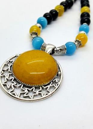 💙💛 патріотичне кольє намисто оберіг "ніч яка місячна" блакитно-жовтий натуральний камінь5 фото