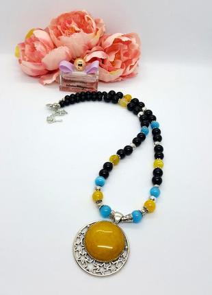 💙💛 патріотичне кольє намисто оберіг "ніч яка місячна" блакитно-жовтий натуральний камінь4 фото