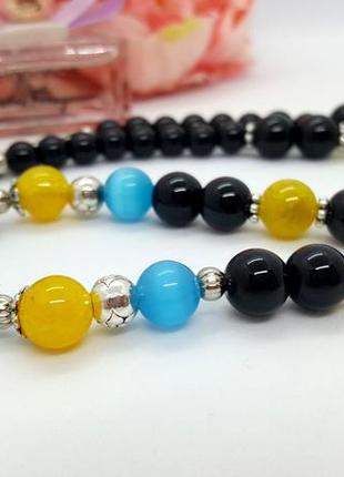 💙💛 патріотичне кольє намисто оберіг "ніч яка місячна" блакитно-жовтий натуральний камінь6 фото