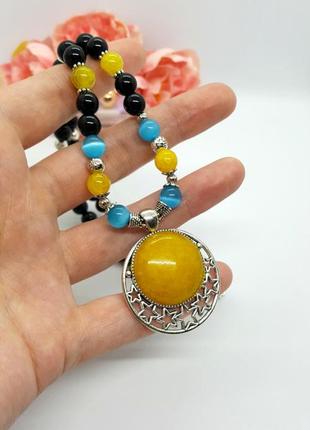 💙💛 патріотичне кольє намисто оберіг "ніч яка місячна" блакитно-жовтий натуральний камінь7 фото