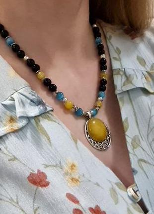 💙💛 патріотичне кольє намисто оберіг "ніч яка місячна" блакитно-жовтий натуральний камінь8 фото
