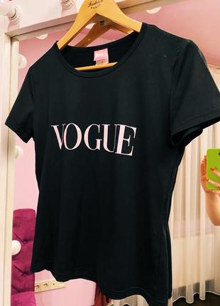 Чёрная женская футболка размер с м 44 46 vogue стильная модная