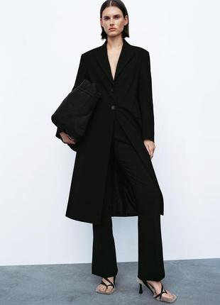 Чорне довге пальто р. м 38 zara артикуль 8963 408 800 довжина максі класичне оверсайз/ пальто максі оверсайз класичне6 фото
