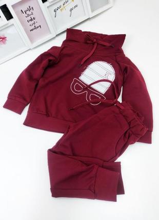 Спортивний костюм 102227198 бордовий, двунитка, двухнитка, з капюшоном, з горловиною