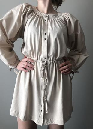 Сукня котоновое міні з дуже пишним рукавом плаття zara зара міні з пишним рукавом сукня натуральна7 фото