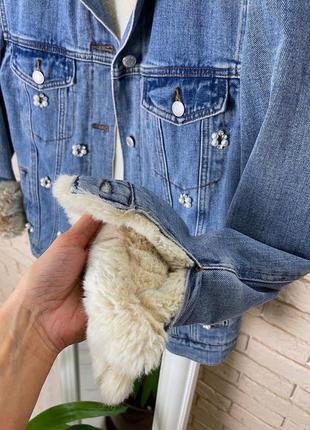 Хутряна джинсовці бомбер на утеплювачі куртка2 фото