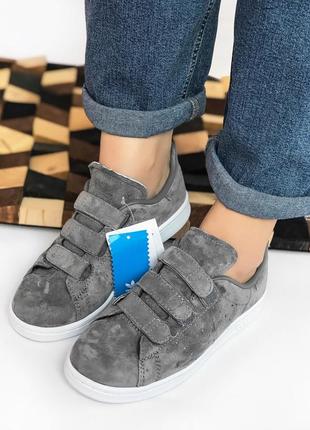 Жіночі замшеві сірі кросівки на липучках adidas gazelle groen dames shoes black sandals🆕