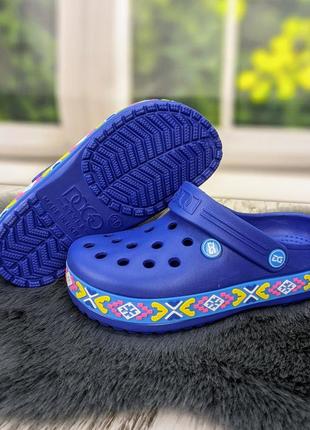 Сабо кроксы женские синие с узором вышиванка даго стиль4 фото