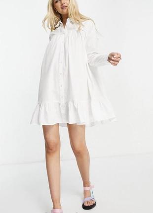 Платье платье рубашка zara хлопковая белая туника на пляж 🏖4 фото