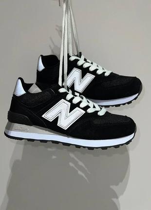 New balance 574 black жіночі чорні замшеві кросівки натуральна замша з сіточкою весна літо осінь класична модель кросівки з натуральної замші