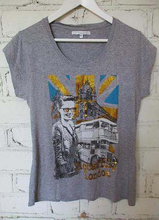 Сіра футболка з принтом/бавовна/вискоз/l-xl