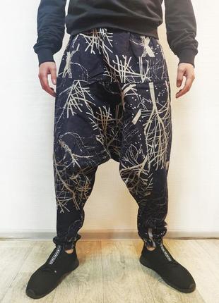 Мужские штаны широкие с мотней тёмно-синие японский уличный стиль l, xl, 2 xl, 3 xl, 4 xl4 фото