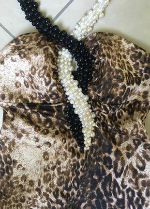 Шикарное нарядное леопардовое платье с жемчугом турция4 фото