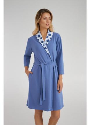 Ніжній домашній бавовняний халат на запах синього кольору ellen lgk 200/14/011 фото