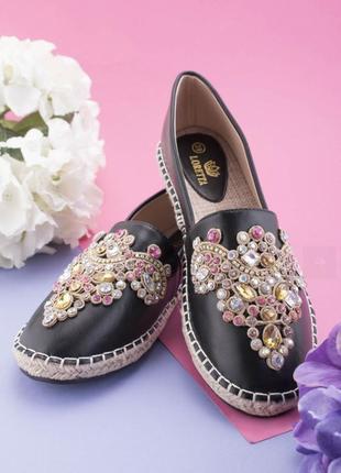 Женские балетки с декором дизайном туфли на низком ходу эко кожа
