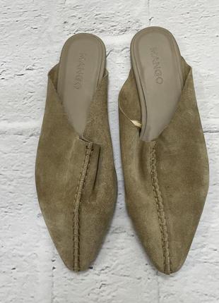 Кожаные мюли бабуши с зауженным носком шлёпанцы шофёры бежевые тауп замшевые балетки...