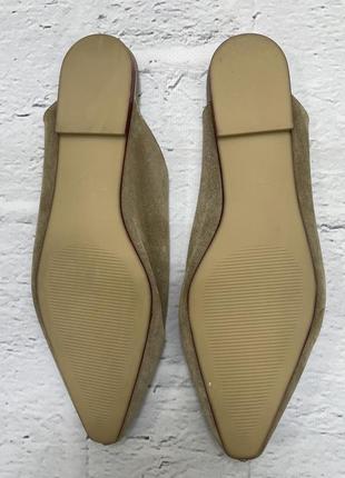 Кожаные мюли бабуши с зауженным носком шлёпанцы шофёры бежевые тауп замшевые балетки...
