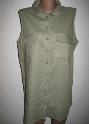 Льняная блуза туника хаки милитари примарк р-р161 фото