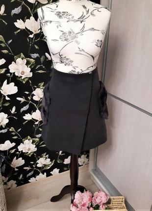 Юбка с меховыми вставками на карманах, waggon paris стильная👠